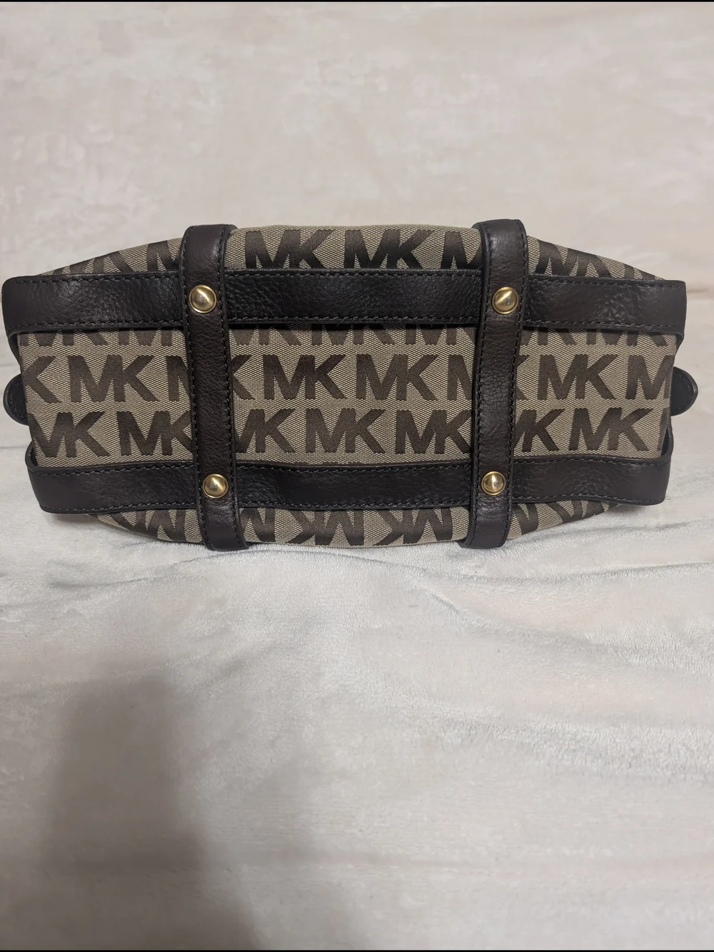 Michael Kors Brown and Tan MK Logo Gansevoot Satchel
